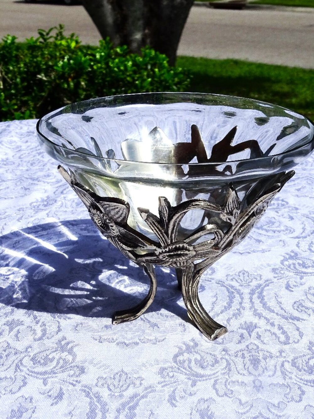 Glass and Metal Candy Footed Dish